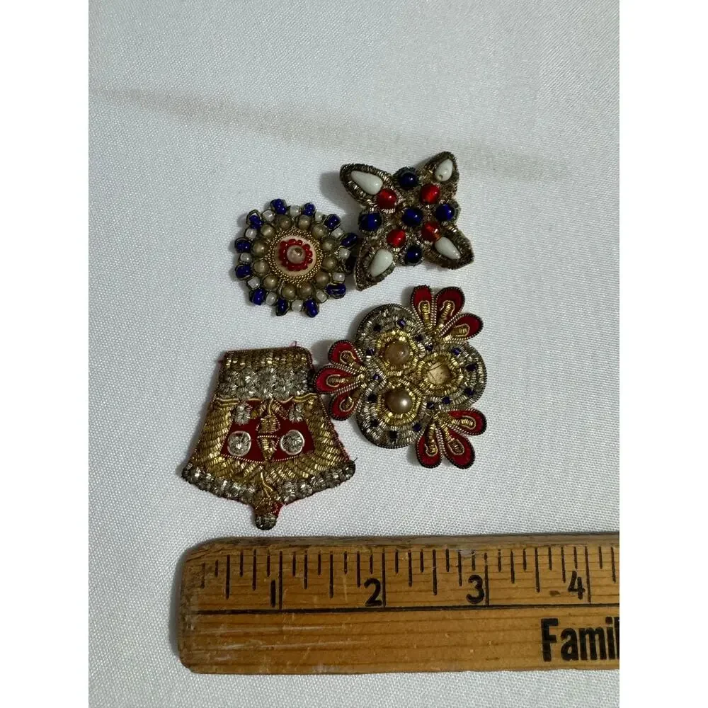 Set of 4 Antique Costume Pearl and beaded Applique Patches